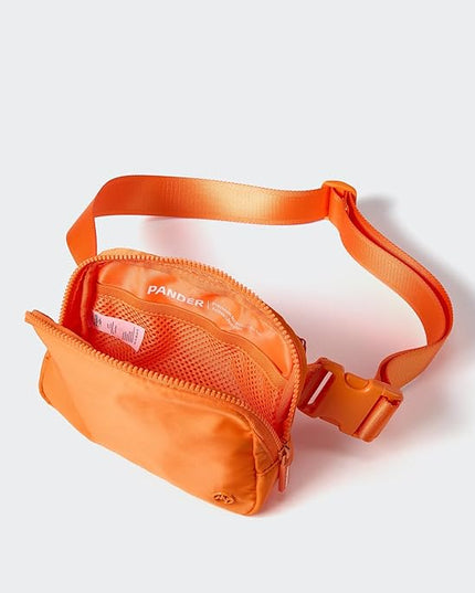 Pander Two Way Zipper Fanny Pack Nylon Everywhere Belt Bag for Women, Water Repellent Waist Packs, Crossbody Bags with Adjustable Strap (Dark Orange).