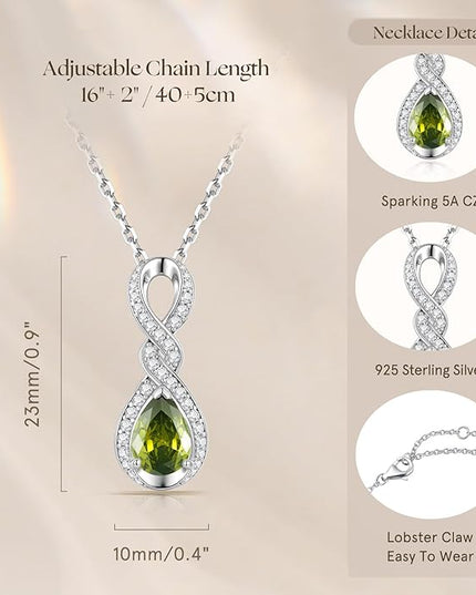 FANCIME Infinity Embrace Birthstone Necklaces for Women Fine Jewelry Sterling Silver Dainty Infinity Pendant Anniversary Birthday Christmas Gifts for Her Wife Mom Daughter