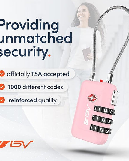 TSA Accepted Luggage Travel Lock, Set-Your-Own Combination Lock for School Gym Locker, Luggage Suitcase Baggage Locks, Filing Cabinets, Toolbox, Case (Pink, 4 Pack)