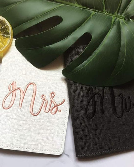 Mr and mrs passport covers and luggage tags gift set，Honeymoon embroidery Travel Luggage Tags Passport Cover for Wedding Bridal Shower Gift