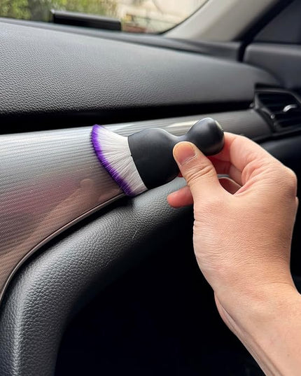 Car Detailing Brush, Soft Bristle Cleaning Brush, Scratch-Free Auto Duster Tool for Dashboard, Air Vents, Leather & Interior Cleaning (Black&Purple)