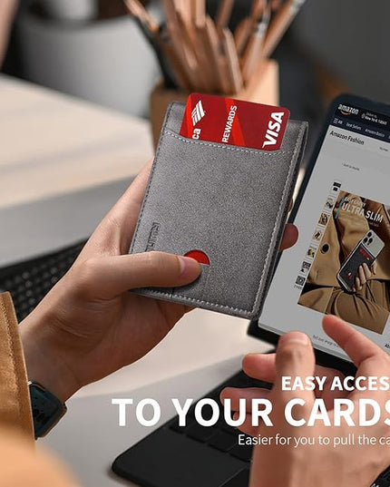 RUNBOX Wallet for Men Slim 11 Credit Card Holder Slots Leather RFID Blocking Small Thin Men's Wallet Bifold Minimalist Front Pocket Large Capacity Gift Box