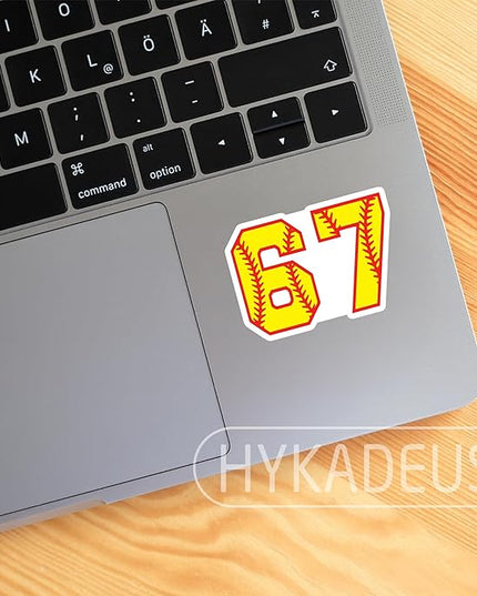 (3 Pcs) Softball 67 Six Seven Funny Gen Alpha Meme Stickers – 67 Gifts for Coaches, Players, Waterproof Vinyl Decals for Water Bottle, Tumbler, Laptop, Phone Case, 3" x 2.1"