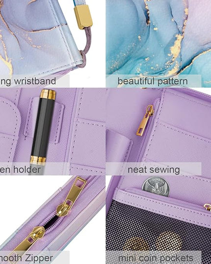 Family Passport Holder Wallet RFID Blocking Document Organizer PU Leather Mulit-purpose Travel Wallet Credit Cards Case for Women Men, Gradient Marble