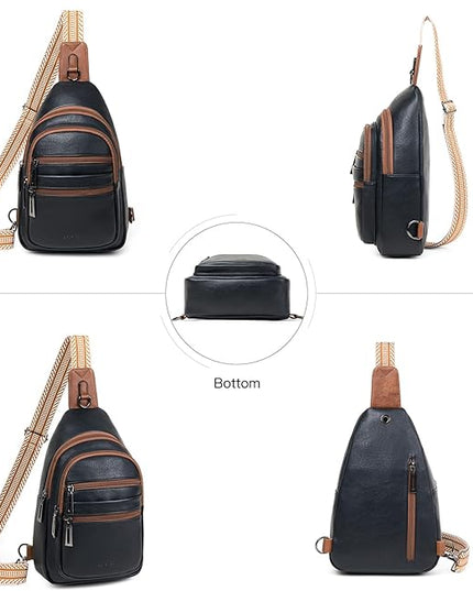 Sling Bag for Women Crossbody Fanny Pack Belt Bag Sling Purse Vegan Leather Trendy Travel Anti Theft Brown/Black
