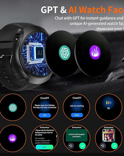 GPS Smart Watch for Men With AI (Answer/Make Call), 1.43" Micro-Spherical AMOLED Smartwatch for Android and iPhone, 150+ Sport Mode Fitness Tracker with HR, SpO2, Sleep Monitor, 5ATM Waterproof