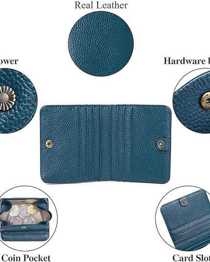 Plinvo Real Leather Small Wallet for Women Coin Pouch RFID Blocking Bifold Credit Card Holder Mini Wallet for Ladies (Blue)