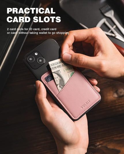 VULKIT Phone Card Holder Wallet Leather Adhesive Pocket RFID Blocking Credit Card Sleeves Stick Back of Phone Smartphones Rose