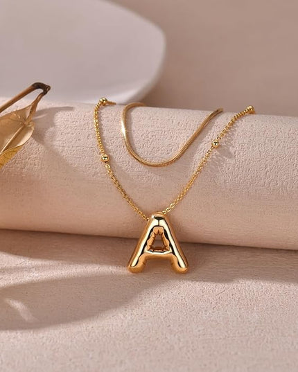 LUCA SMITH Initial Necklaces for Women, Dainty Balloon Bubble Letter, Name Letter Alphabet Pendant Layered Choker Chain Jewelry Gift