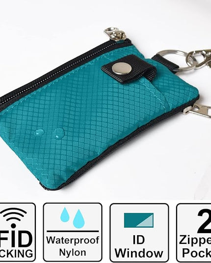 Minimalist RFID Blocking Small Wallet with ID Window,WaterResistant Zip Id Case Wallet with Lanyard Keychain for Cards,Cash,Travel,Women,Men