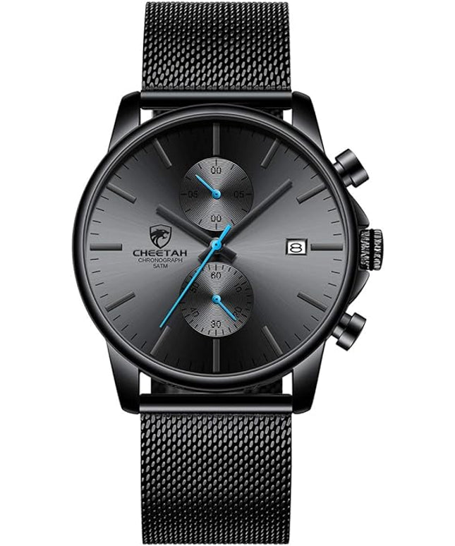 GOLDEN HOUR Mens Watch Fashion Sleek Minimalist Quartz Analog Mesh Stainless Steel Waterproof Chronograph Watches for Men with Auto Date