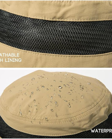 Oversized XL XXL Waterproof Sun Hat for Big Heads Mesh Bucket Hat Wide Brim Adjustable Packable Hiking Beach Fishing