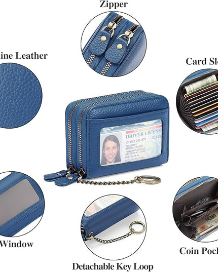 GOIACII Small Genuine Leather Wallet for Women, RFID Blocking Credit Card Holder Wallet