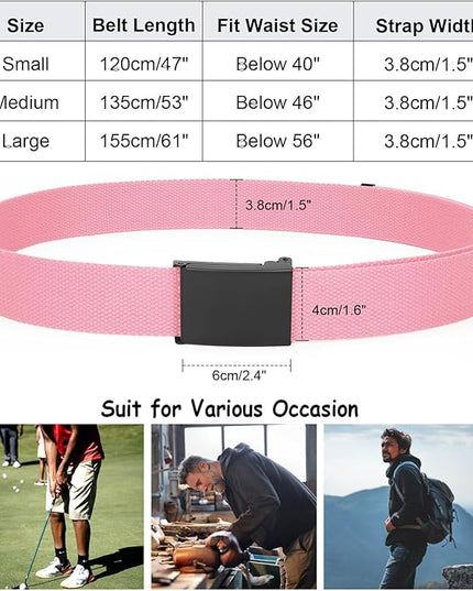 WHIPPY Canvas Web Belt Flip-Top Solid Black Military Buckle Fully Adjustable Mens Webbing Belts Cut To Fit