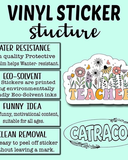 (3Pcs) Teacher Sticker, Decorate Books Laptop Phone Water Bottles Kindles Stickers Tumbler Sticker Waterproof Vinyl Decorate Sticker 3" Inch