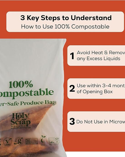 100% Compostable Produce Freezer Bags 3 Gallon Size - 100 Pack - Freezer Safe Bag for Food Storage, Eco Friendly, Plant Based Recyling Kitchen Storage Bags - BPI Certified, OK Compost Home