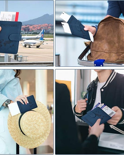 Passport Holder, Passport Cover with Credit Card Slot and Boarding Pass Slot Combo, Passport Wallet Case Book Travel Must Have, RFID Blocking Leather Travel Accessories, Dark Blue