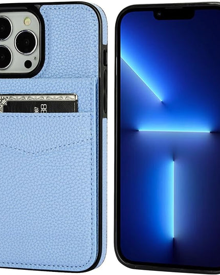 KIHUWEY Compatible with iPhone 13 Pro Max Case Wallet with Credit Card Holder, Premium Leather Magnetic Clasp Kickstand Heavy Duty Protective Cover for iPhone 13 Pro Max 6.7 Inch (Lichee Light Blue)