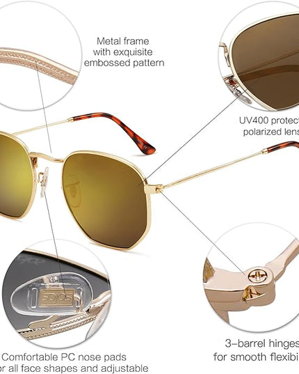 SOJOS Square Polarized Sunglasses for Women Men Small Hexagonal Polygon Shades SJ1072
