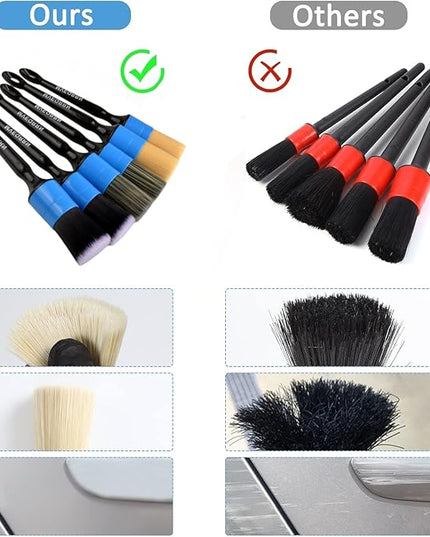 6pcs Car Detailing Brush Set-2pcs Boars Hair Car Detailing Brushes,2pcs Ultra Soft No Scratch Detailing Brush for Air Vent,Leather Seat 2pcs Detail Brushes for Interior Exterior(Blue)