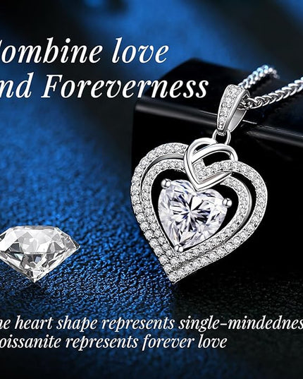 OOBEE Moissanite Heart Necklaces for Women, 1- 4 Carat Moissanite 925 Sterling Silver Gold Plating Fine Women Necklace，Ideal Anniversary Birthday Christmas Valentine Mothers Day Jewelry Gifts for Mom Wife Her Girlfriend