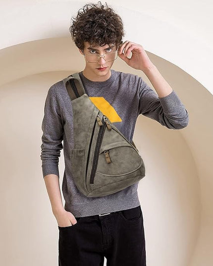 KL928 PU Leather Sling Bag - Small Crossbody Backpack Shoulder Casual Daypack Rucksack for Men Women(Dark Coffee)