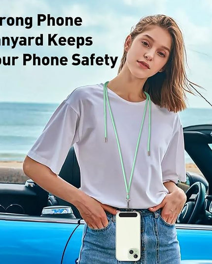 SHANSHUI Phone Lanyard, 1 Pack Wrist Straps Crossbody Nylon Cell Phone Lanyard and 2Pack Tether Pads Compatible with iPhone & All Smartphones in Full Cover Cases Green