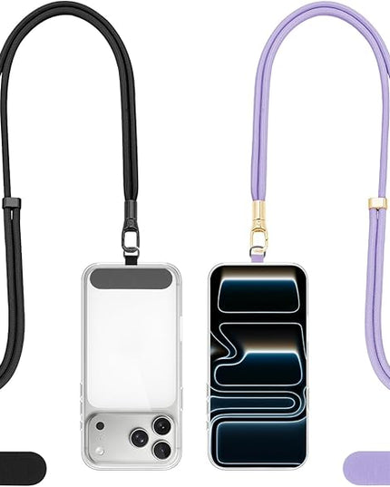Dadanism Phone Lanyard 2 Pack, 2x Adjustable Crossbody Phone Strap, 2x Tether Tab, Anti-theft Universal Cellphone Multifuctional Patch Lanyards for iPhone & Most Smartphones, Black + Purple