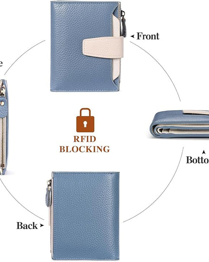 FALAN MULE Small Wallet for Women Leather Bifold Compact RFID Blocking Small Womens Wallet Purse