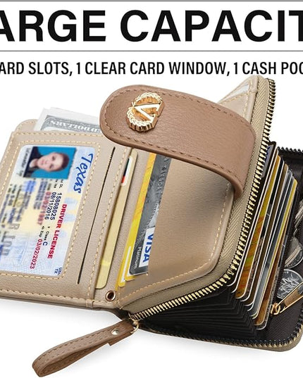 Multi-Purpose Wallet High Capacity Card Holder Zipper Coin Purse with Wristlet Bracelet Keychain Silicone Beaded Bangle Key Ring