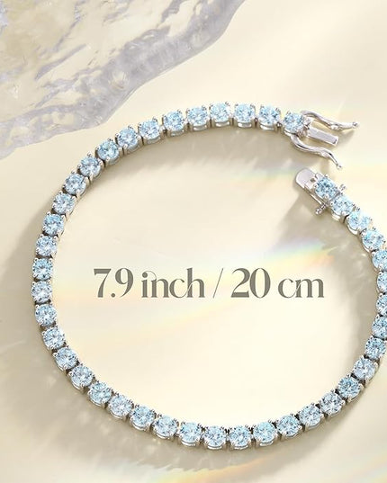 FANCIME Birthstone Bracelet Sterling Silver Gemstone Tennis Bracelets Fine Jewelry Wedding Bridal Prom Birthday Gift for Women Her, Length 7.2 Inch Width 4mm