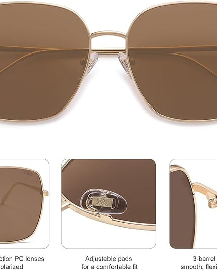 SOJOS Trendy Oversized Square Metal Frame Sunglasses for Women Men Retro Big Flat Lens UV Protection Sunglasses SJ1146