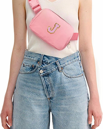 Uygafly Personalized Belt Bag for Women Girls - Fashion Mini Waist Packs with Adjustable Strap - Trendy Travel Fanny Pack Crossbody Bags with Initial Letter - Teen Gifts | Peach,J