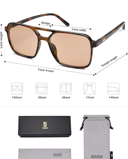 SOJOS Trendy Vintage Aviator Square Sunglasses For Womens Mens Retro 70s UV400 Women Sun Glasses SJ2327