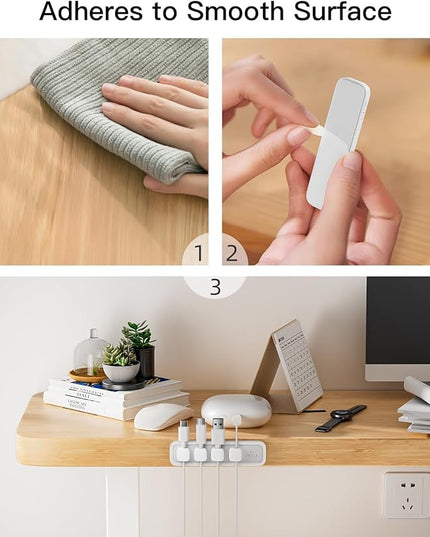iWALK Magnetic Cable Holder, Reusable Adhesive Desktop Cord Organizer for 2-6mm Cables,4 Clips for Lightning & USB C/Micro Cables,Sticks to Wood,Glass,Metal, Marble, 2-Pack,White