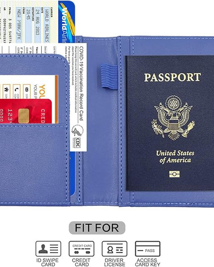 Melsbrinna Premium Leather Passport Holder Covers Case, Waterproof Rfid Blocking Travel Wallet Passport Holder with Pen Holder, Cute Passport Book for Women/Men