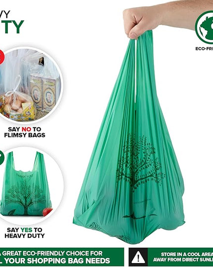 200 Pack Thank You Bags Disposable Eco Grocery T-Shirt Bag with Handles for Supermarket, Groceries, Produce, Shopping, Trash, Small Commercially Compostable Baggies Bulk