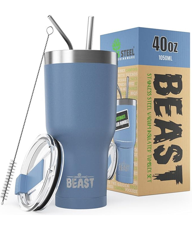 Beast 40 oz Tumbler Stainless Steel Vacuum Insulated Coffee Ice Cup Double Wall Travel Flask (Stormy Sky Blue)