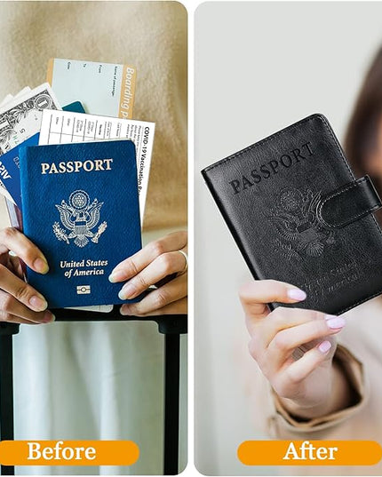 TIGARI Passport Holder for Travel Women Men, PU Leather Waterproof RFID Wallet Cover Case Sleeve, Valentines Day Gifts, Vacation Plane Cruise Travel Document Organizer Essentials