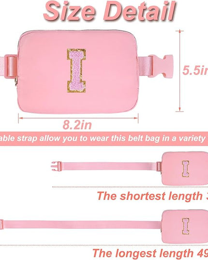 Uygafly Personalized Belt Bag for Women Girls - Fashion Mini Waist Packs with Adjustable Strap - Trendy Travel Fanny Pack Crossbody Bags with Initial Letter - Teen Gifts | Peach,I