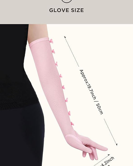 BABEYOND Lace Gloves for Women - Princess Gloves Long Stretchy Bow Mesh Tulle Sheer for Costume Opera Party