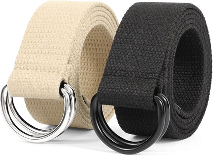 JASGOOD Men Canvas Belt Web Fabric Casual Belt with Black Double D-ring 1 1/2" Wide Set of 2