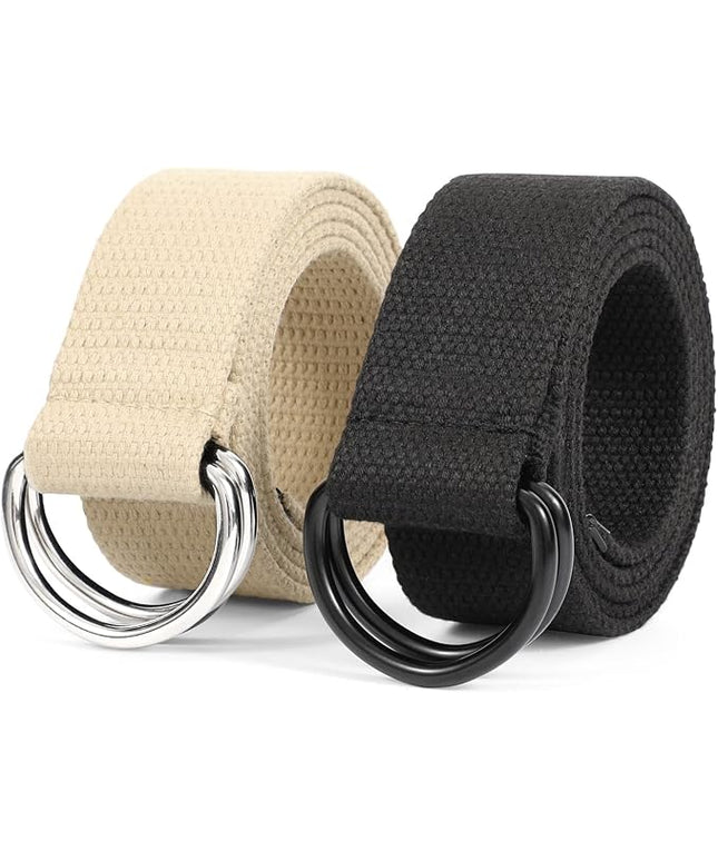 JASGOOD Men Canvas Belt Web Fabric Casual Belt with Black Double D-ring 1 1/2" Wide Set of 2