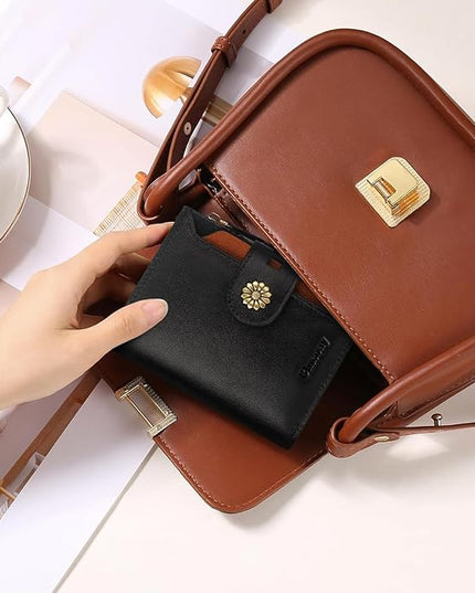Blucoay Wallet Women,RFID Blocking Leather Womens Wallet Bifold Compact Card Holder Small Wallet for Women with Removable ID Window blackbrown