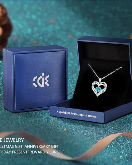 CDE Forever Love Heart Necklaces for Women, Wedding Anniversary, Birthday Mothers Day Christmas Day Gifts for Mom, Mother, Wife, friend, S925 Silver Jewelry with Birthstone Pendant