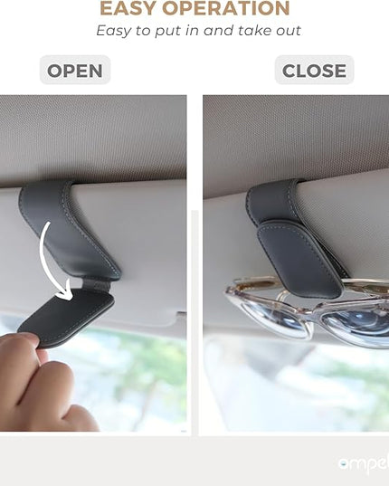 2 Pack Magnetic Leather Sunglass Holder, Eyeglass Hanger Clip for Car Sun Visor, Suitable for Different Size Eyeglasses(Black, 2 Pack)