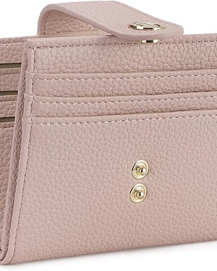 BOSTANTEN Slim Wallet for Women Small RFID Blocking Credit Card Holder Leather Bifold Wallets with Zipper Coin Pocket Pink