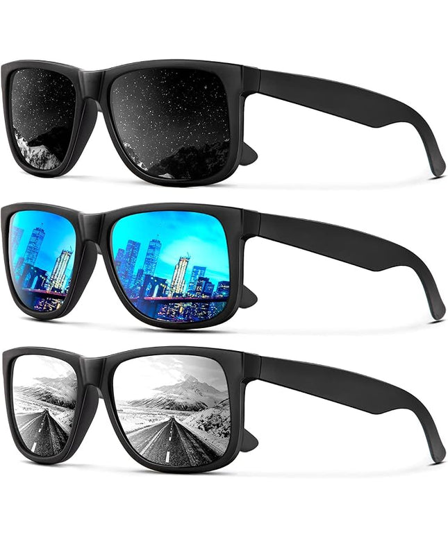 KALIYADI Sunglasses Men Polarized Sun glasses for Mens Womens Classic Matte Black Frame UV Protection 3pack