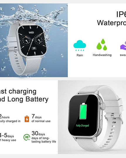 Smart Watch for Men Women, 1.85'' AMOLED HD Fitness Watch with 120+ Sports Modes, Bluetooth Call/Heart Rate/Sleep Monitor/Pedometer, Smartwatch for Android iOS, IP68 Waterproof, Silver