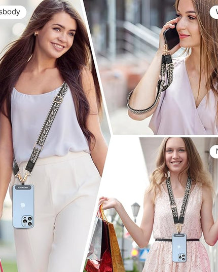 MoKo Universal Phone Lanyard, Braided Adjustable Cell Phone Crossbody Strap Detachable Women & Men Cellphone Lanyards Around The Neck with Patches for iPhone, Most Smartphones, Black & Gray